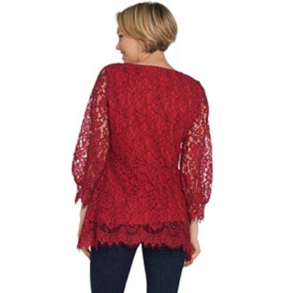 Isaac Mizrahi Live! Shadow Gray Lace Peplum Top - Picture 2 of 7